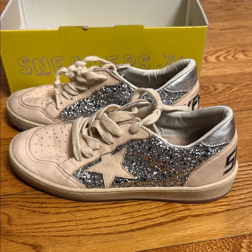 Golden Goose Kids Glitter Star Sneakers - Silver & Cream 35